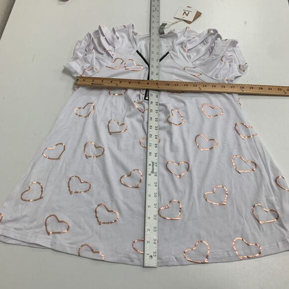 Noracora Top Womens L White Heart Cutout Cold Shoulder Zip V Neck Short Sleeves - Picture 6 of 14